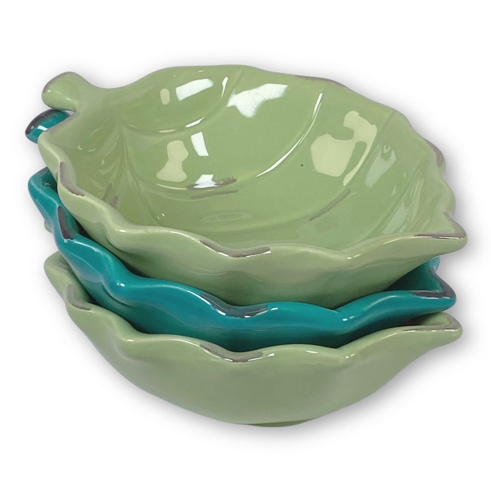 Vintage Ceramic Decorative 6” Green Leaf Shaped Dipping Bowl Candy Dish